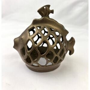 Vintage Brass Fish Candle Holder MCM Tea Light Holder Mid Century Coastal Decor